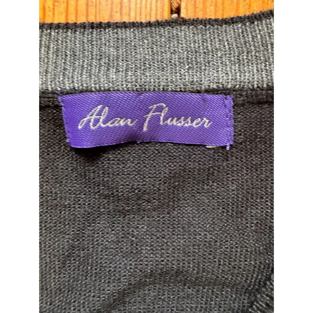 Alan Flusser Merino Wool Sweater Vest XL Black Classic V-Neck Preppy